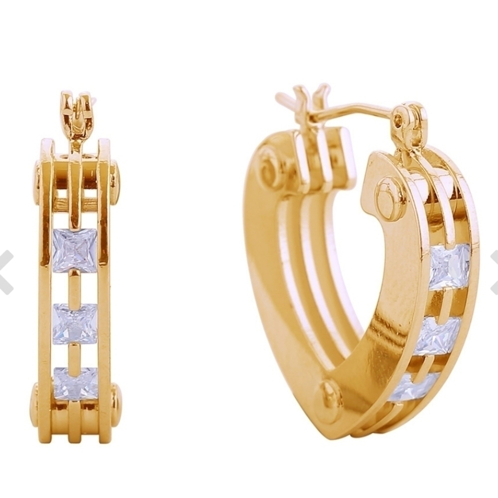 14K Gold Dipped Trio Layer Heart Pin Catch Earrings